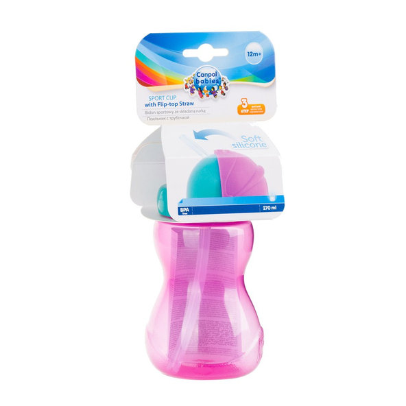 CANPOL BABIES Fľaša športová so slamkou malá 270ml - ružová