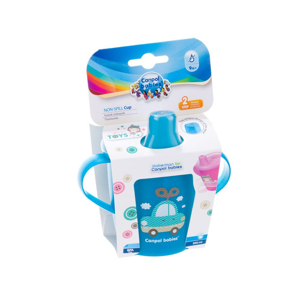 CANPOL BABIES Hrnček nevylievací TOYS 250ml - modrý