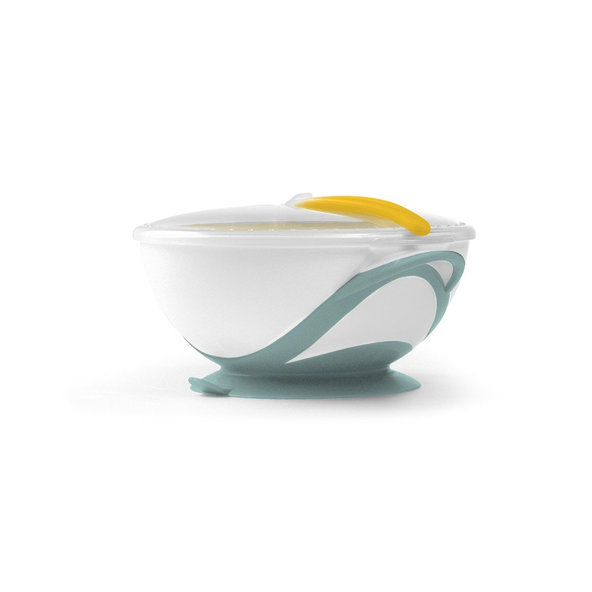 BABYONO Miska uzatvárateľná s prísavkou a lyžičkou 300 ml zeleno/žltá