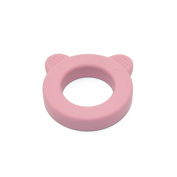 PETITE&MARS Hryzačka silikónová s hrkálkou Beary Dusty Rose 0m+