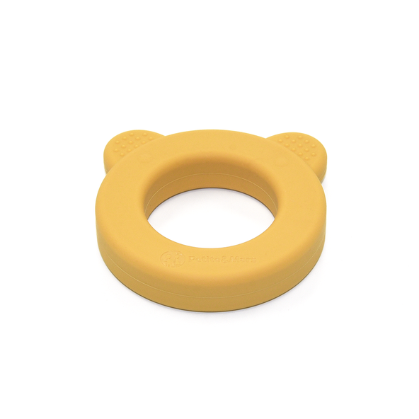 PETITE&MARS Hryzačka silikónová s hrkálkou Beary Intense Ochre 0m+