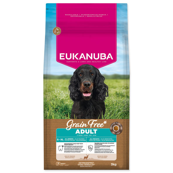 EUKANUBA Grain Free Adult All Breeds krmivo pre psy s jelením mäsom 3 kg