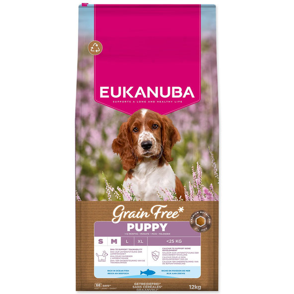 EUKANUBA Grain Free Puppy Small & Medium krmivo s morskými rybami 12 kg