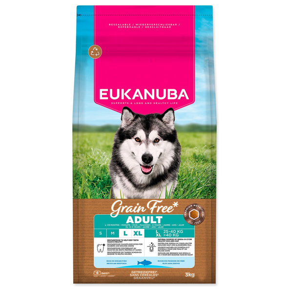 EUKANUBA Grain Free Adult Large krmivo pre psy s morskými rybami 3 kg