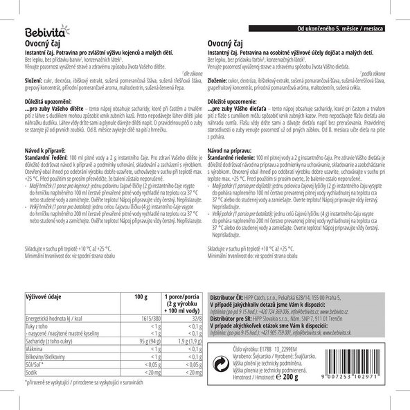 BEBIVITA Ovocný čaj (200 g) - instantný