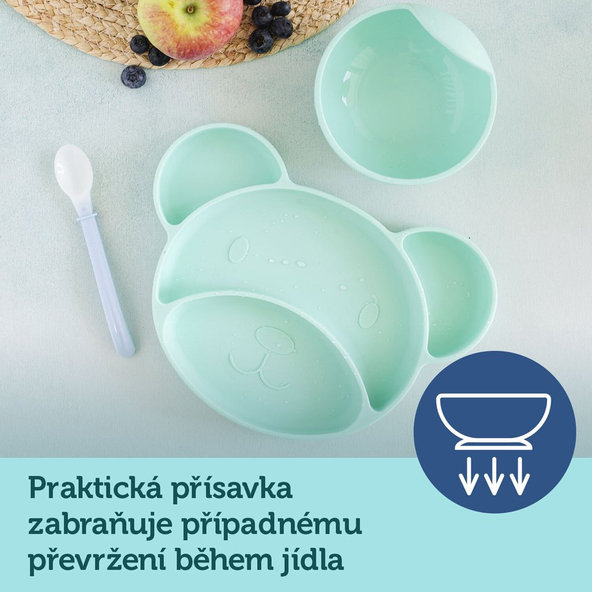 CANPOL BABIES Tanier silikónový delený s prísavkou Medvedík ružový