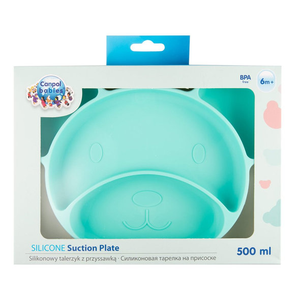 CANPOL BABIES Tanier silikónový delený s prísavkou Medvedík tyrkysový