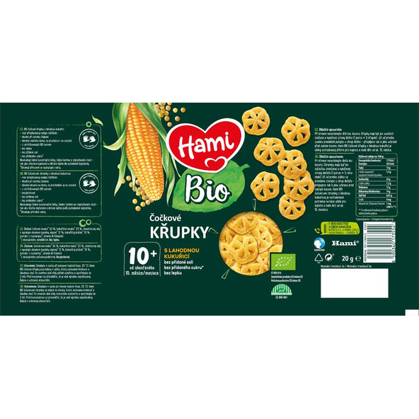 HAMI BIO Chrumky šošovicové s lahodnou kukuricou 20 g, 10+