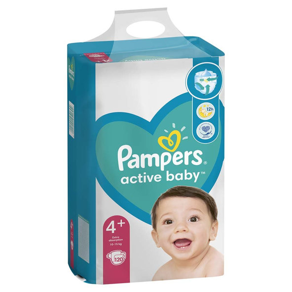 PAMPERS Active Baby Plienky jednorazové 4+ (10-15 kg) 120 ks - MEGA PACK