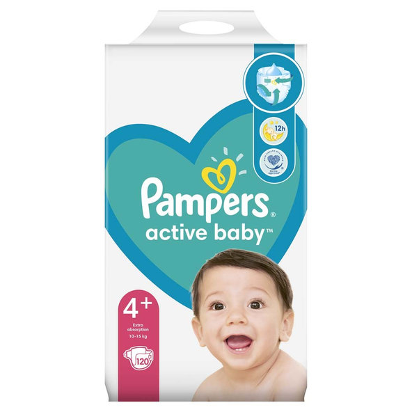 PAMPERS Active Baby Plienky jednorazové 4+ (10-15 kg) 120 ks - MEGA PACK