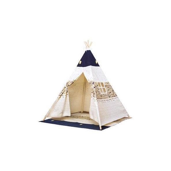 BINO Detský stan TeePee, béžovo-modrý