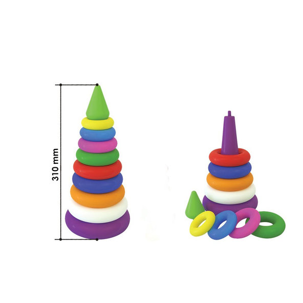 TEDDIES Skladačka pyramída s krúžkami mix so žltou, 12m+