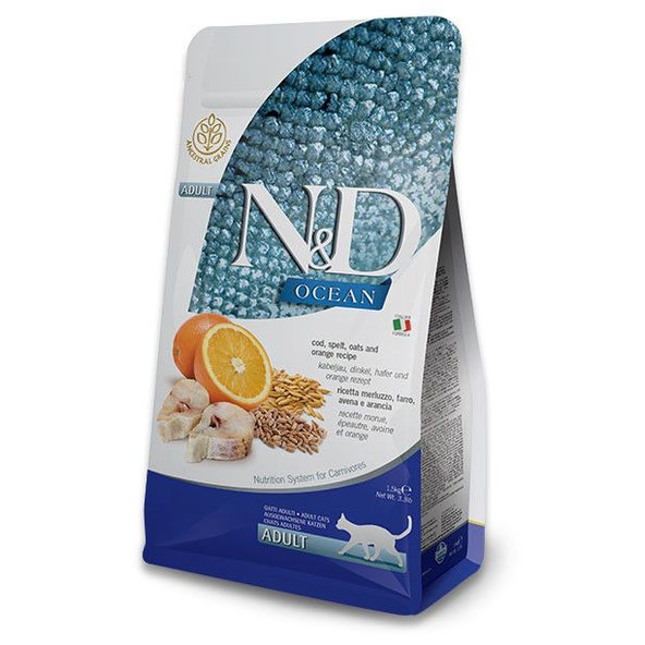 Farmina N&D cat OCEAN (AG) adult, codfish, spelt, oats & orange granule pre mačky 1,5kg