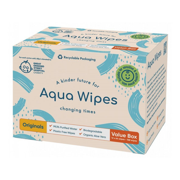 12x AQUA WIPES BIO Aloe Vera detské vlhčené obrúsky 64 ks