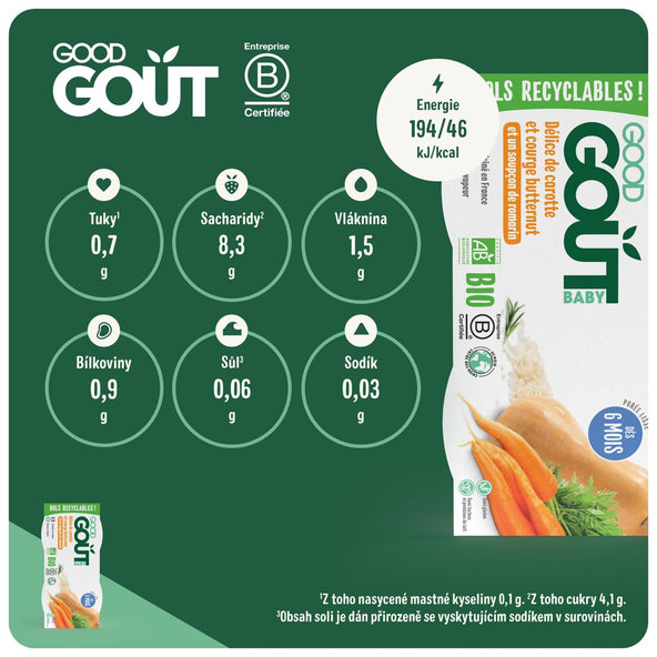 2x GOOD GOUT BIO Pyré z maslovej tekvice a mrkvy 190 g