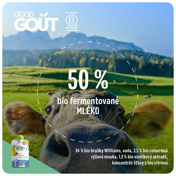 GOOD GOUT BIO Jogurt, hruška a vanilka 90 g – ovocný príkrm