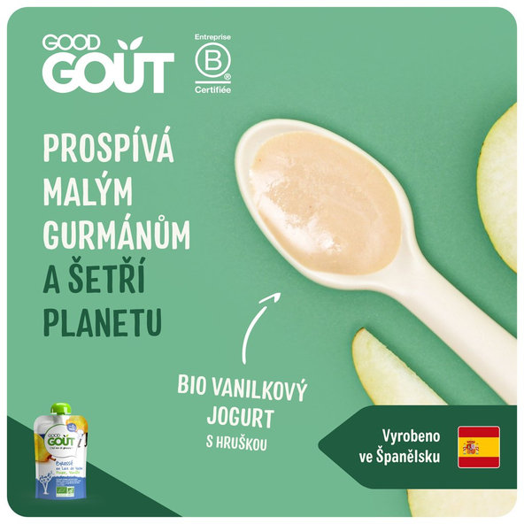 GOOD GOUT BIO Jogurt, hruška a vanilka 90 g – ovocný príkrm