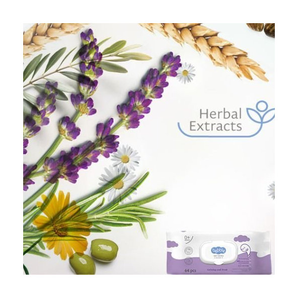 Detské vlhčené utierky s levanduľou Bebble 64 ks