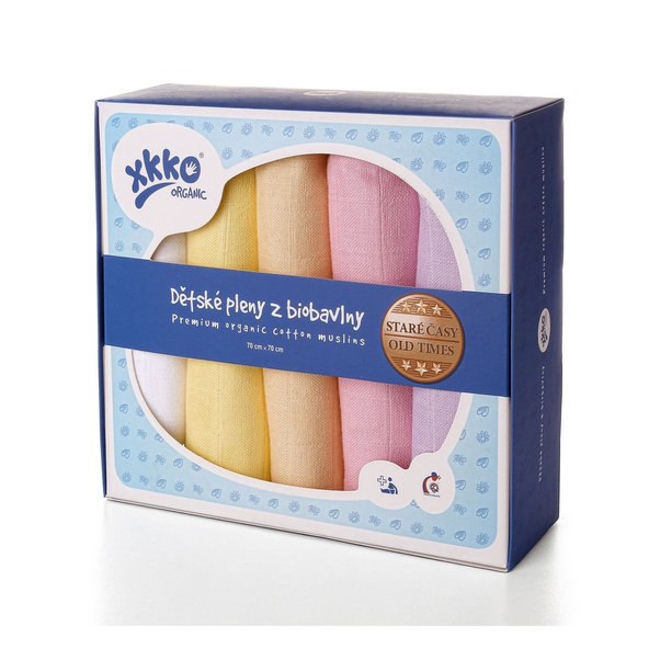 KIKKO Plienky detské XKKO Organic z biobavlny Staré časy 70x70 (5 ks) – pastels, pre dievčatá