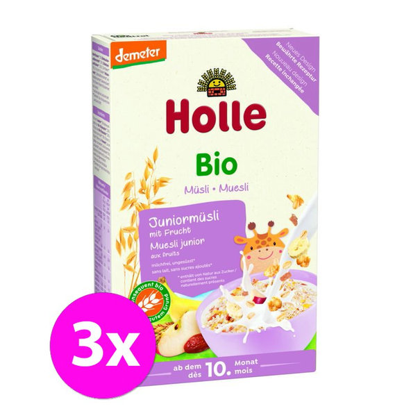 3x HOLLE Organické junior müsli viaczrnné s ovocím, 250 g