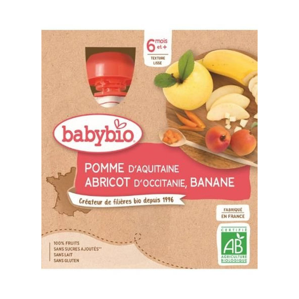 3x BABYBIO Kapsička jablko, marhuľa, banán (4x 90 g)