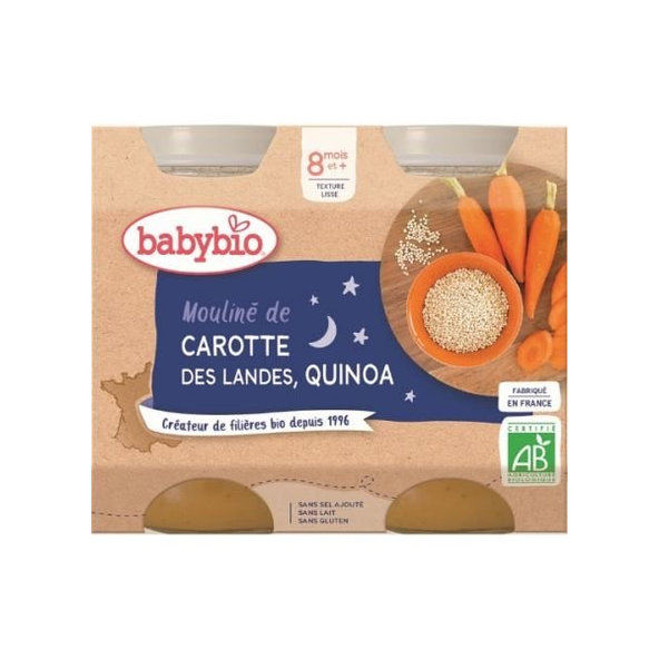 3x BABYBIO Večerné menu mrkvové Mouliné a quinoa (2x 200 g)
