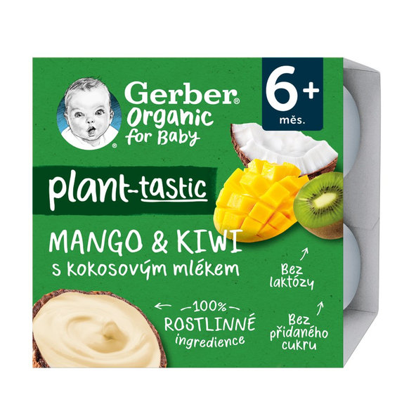 3x GERBER Organic 100% Dezert rastlinný mango a kiwi s kokosovým mliekom 4 x 90 g​