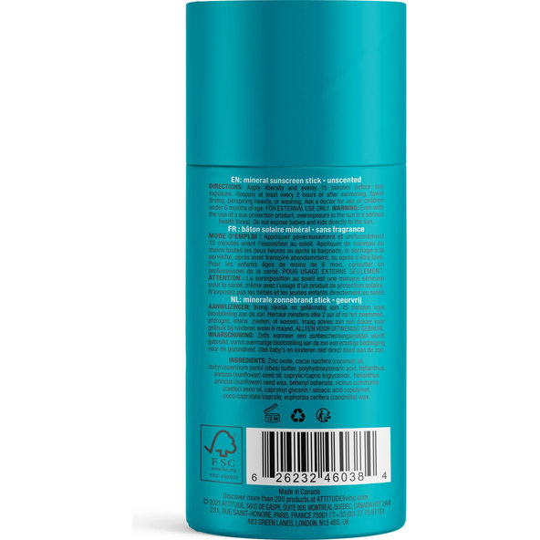 ATTITUDE Detská 100% minerálna ochranná tyčinka na celé telo (SPF 30) bez vône 85 g