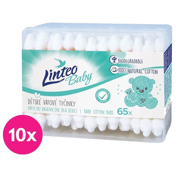 10x LINTEO BABY Papierové vatové tyčinky box (65 ks)