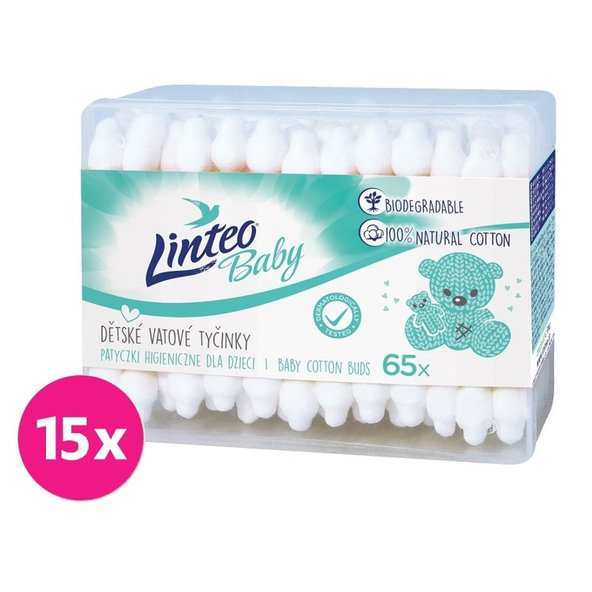 15x LINTEO BABY Papierové vatové tyčinky box (65 ks)