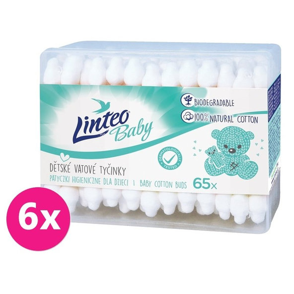 6x LINTEO BABY Papierové vatové tyčinky box (65 ks)