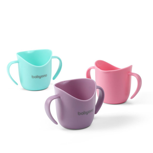 BABYONO Hrnček ergonomický s uškami 120 ml fialový 6m