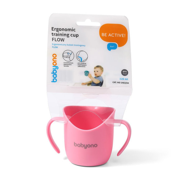 BABYONO Hrnček ergonomický s uškami 120 ml ružový 6m