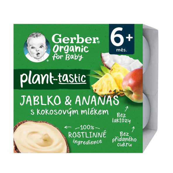 6x GERBER Organic 100% Dezert rastlinný jablko a ananás s kokosovým mliekom 4 x 90 g​
