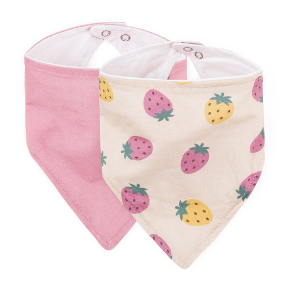 PETITE&MARS Podbradník bandana Luke Beige Strawberies&Dusty Rose 3m+ 2 ks