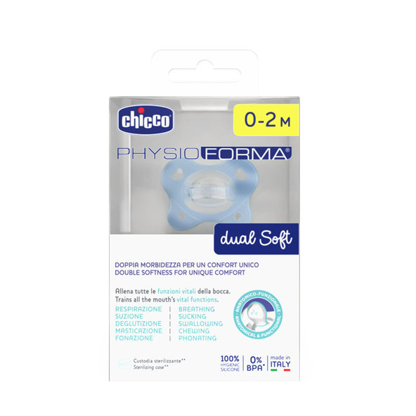 CHICCO PhysioForma Dual Soft silikónový cumlík modrý 0–2 m 1 ks