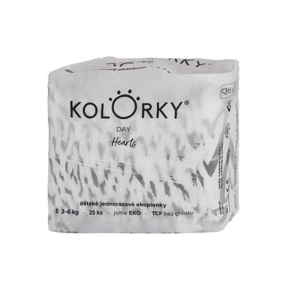 KOLORKY DAY - srdce - S (3-6 kg) - 25 ks - jednorázové ekoplienky
