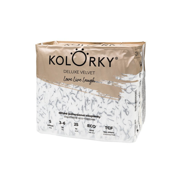 KOLORKY DELUXE VELVET - S (3-6 kg) - 25 ks - jednorázové ekoplienky so zamatovým povrchom