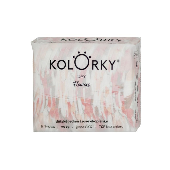 KOLORKY DAY Plienky jednorazové eko, kvety S (3-6 kg) 200 ks - MESAČNÁ ZÁSOBA