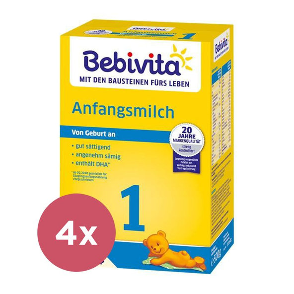 4x BEBIVITA Mlieko 1 Instantná počiatočná mliečna výživa od narodenia, 500 g