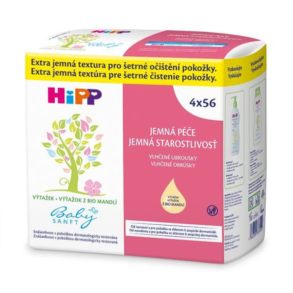 3x HiPP Babysanft Čistící vlhčené ubrousky (4x 56 ks)