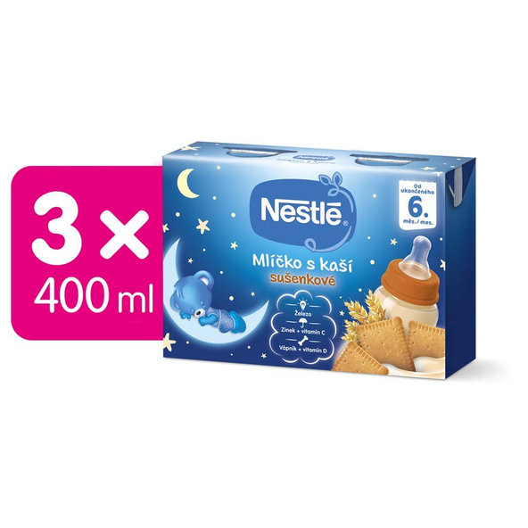 3x NESTLÉ Mliečko s kašou sušienkové (2x200 ml)