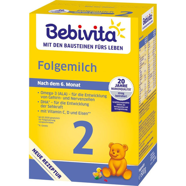 4x BEBIVITA Mlieko 2 Instantná následná mliečna výživa od uk. 6. mesiaca, 500 g