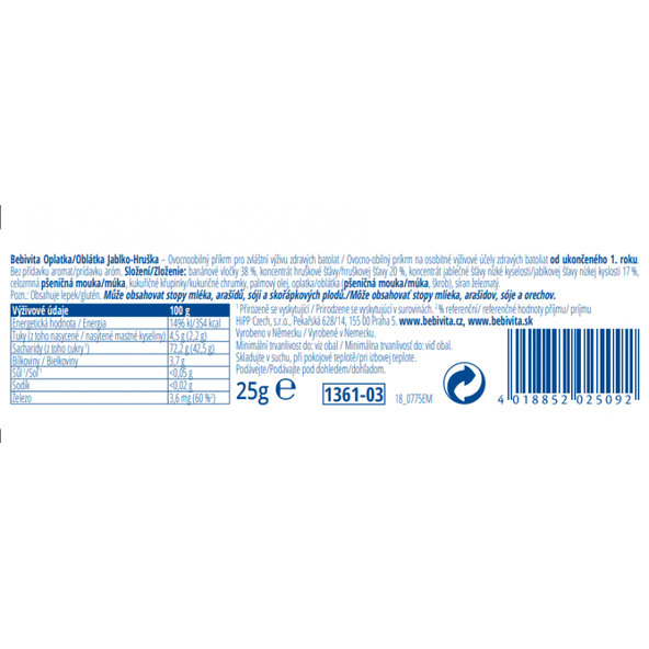 6x BEBIVITA Ovocná tyčinka jablko a hruška (25 g)