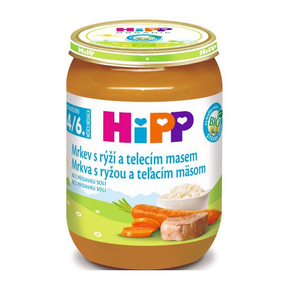 6x HiPP BIO Mrkva s ryžou a teľacím mäsom (190 g) - mäsovo-zeleninový príkrm