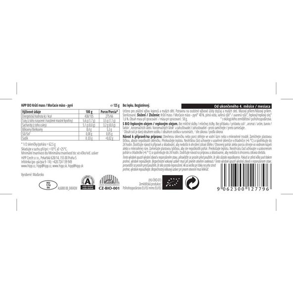 6x HiPP BIO krůtí maso (125 g) - masový příkrm