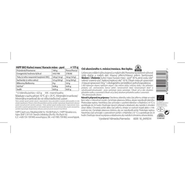 6x HiPP BIO kuřecí maso (125 g) - masový příkrm