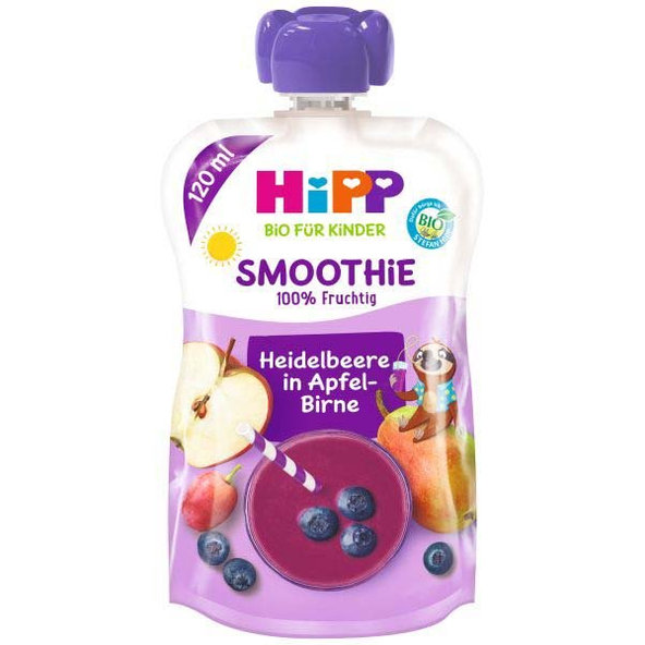 6x HiPP BIO Smoothie Jablko-Hruška-Borůvky, 100 g – ovocný příkrm