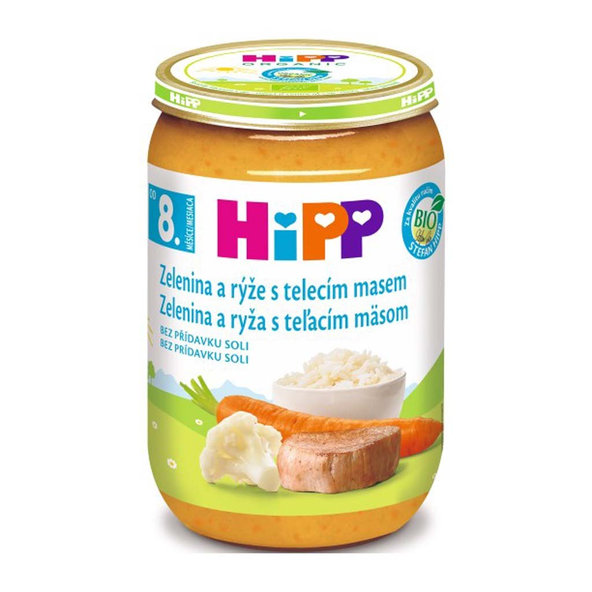 6x HiPP BIO Zelenina s ryžou a teľacím mäsom (220 g) - mäsovo-zeleninový príkrm