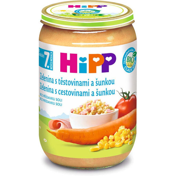 6x HiPP BIO zelenina s těstovinami a šunkou (220 g) - maso-zeleninový příkrm